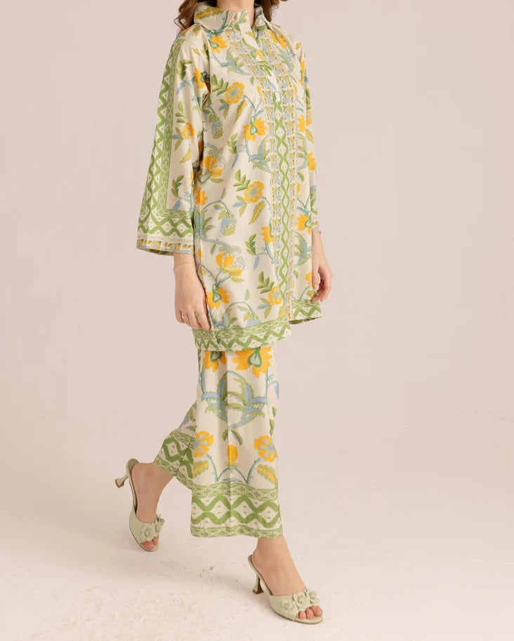 Graceful Green Floral Printed 2-Piece Suit | Ws16