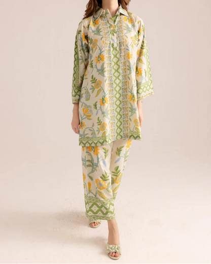 Graceful Green Floral Printed 2-Piece Suit | Ws16