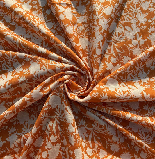 Unstitched Khaddar Suit - Orange with White Floral Print