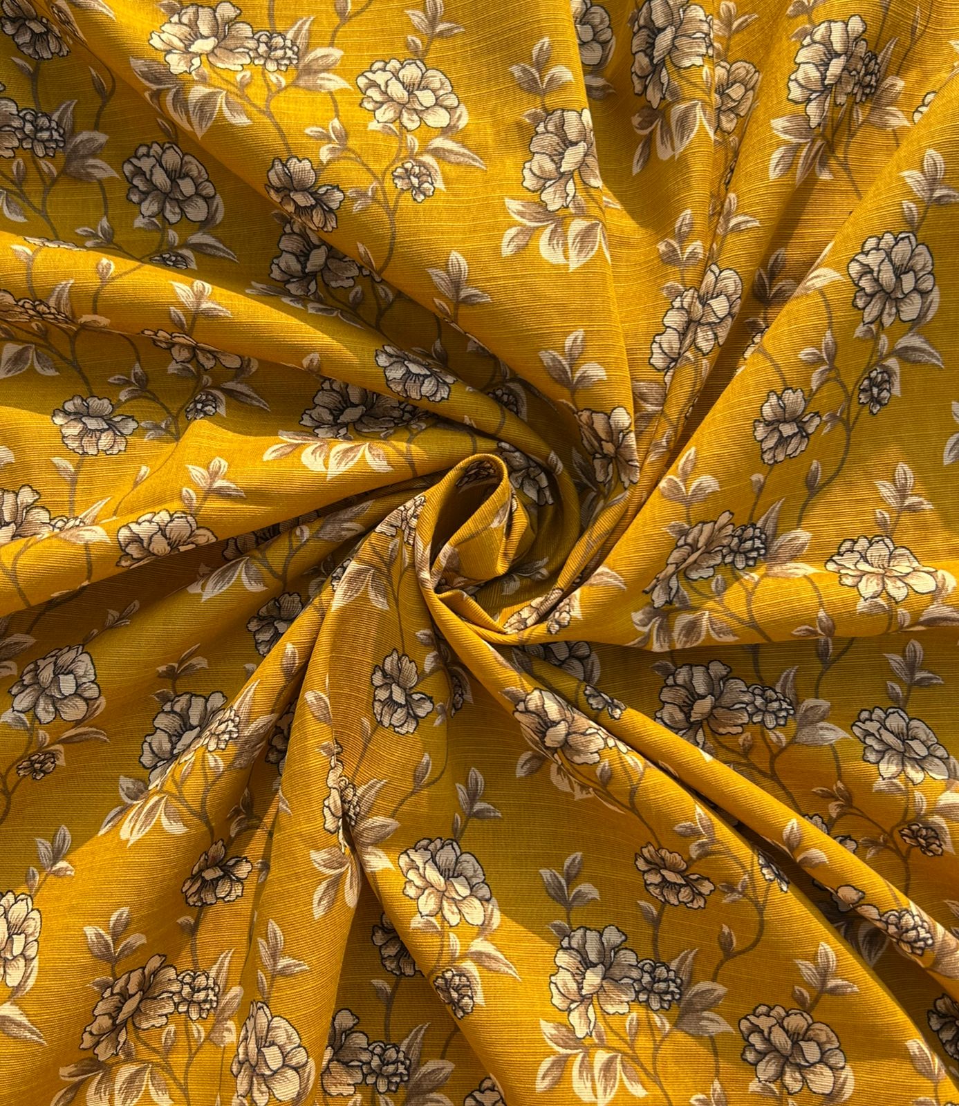 Unstitched Khaddar Suit - Mustard with Skin Floral Print