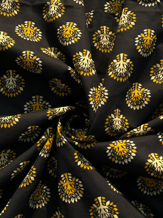 Unstitched Khaddar Suit - Black with Yellow Floral Print